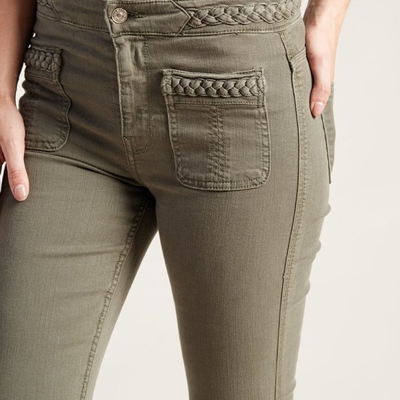 7 For All Mankind Olive Braid Trim Flare Jeans Size 8 - Picture 3 of 8